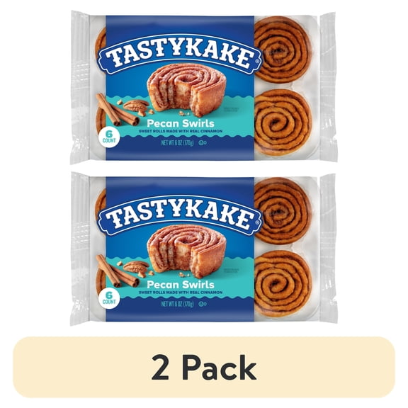 (2 pack) Tastykake Pecan Swirls, 6 Cinnamon and Pecan Baked Pastry Rolls, Cinnamon Rolls