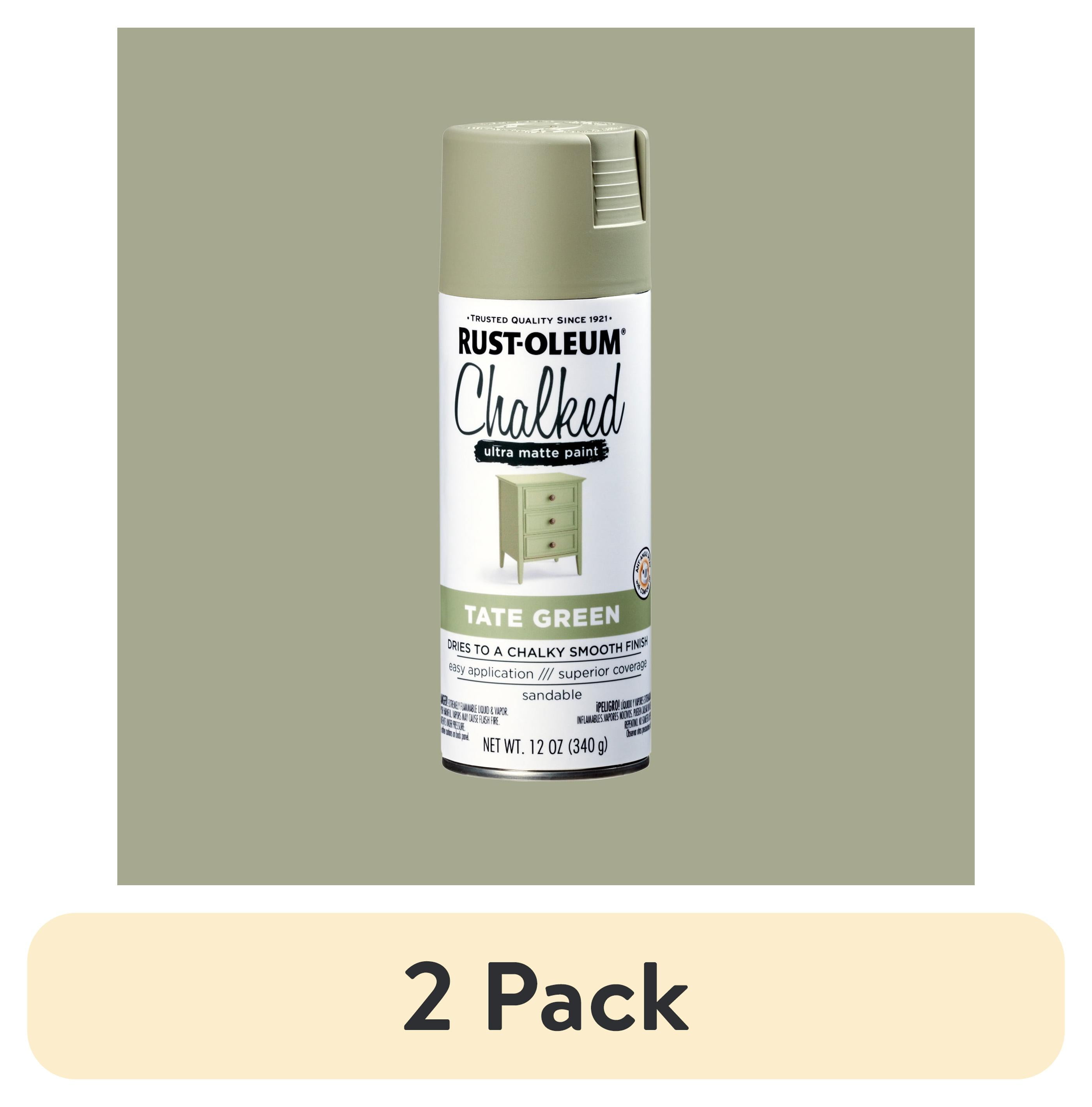 (2 pack) Tate Green, Rust-Oleum Chalked Ultra Matte Spray Paint-374163, 12 oz