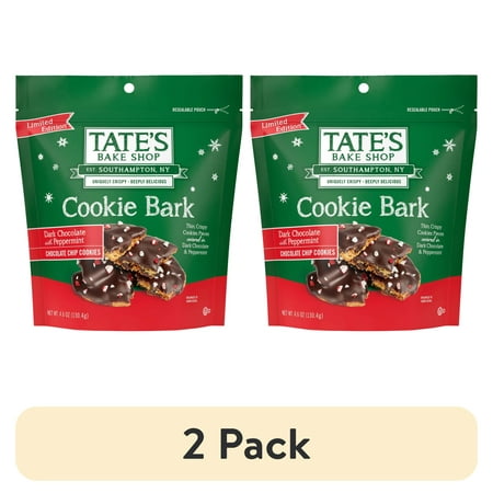 (2 pack) Tate's Bake Shop Holiday Cookie Bark, Chocolate Chip Cookies with Dark Chocolate and Peppermint, Limited Edition, 4.6 oz