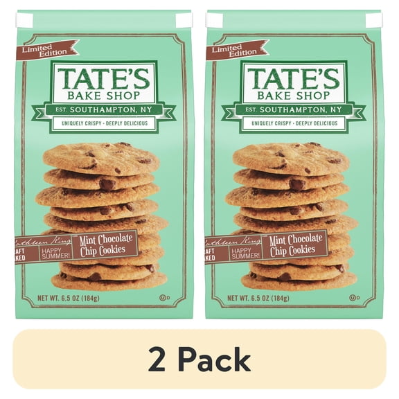 (2 pack) Tate's Bake Shop Mint Chocolate Chip Cookies, 6.5 oz
