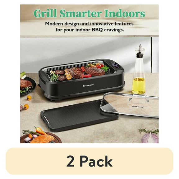 (2 pack) Techwood 1500W Portable Nonstick Grill and Griddle Set with 6-Level Heat Control