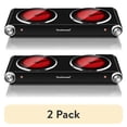 thumbnail image 1 of (2 pack) Techwood 1800W Electric Hot Plate Cooktop, 2 Burners, Stainless Steel, Infrared Heating, Knob Control, Portable & Easy to Clean, 1 of 8