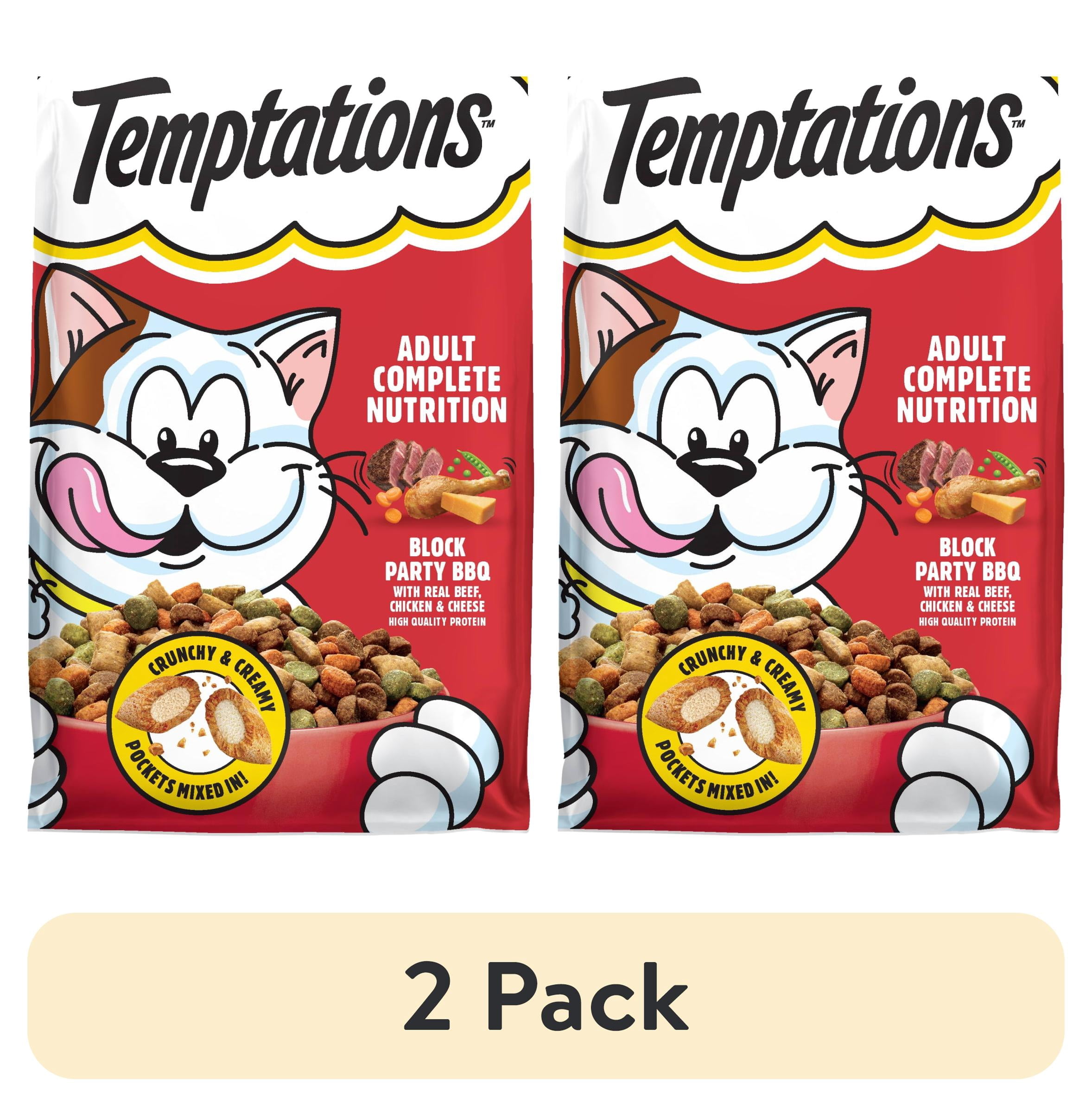 (2 pack) Temptations Adult Dry Cat Food BBQ Flavor Block Party 13.5 lb Bag