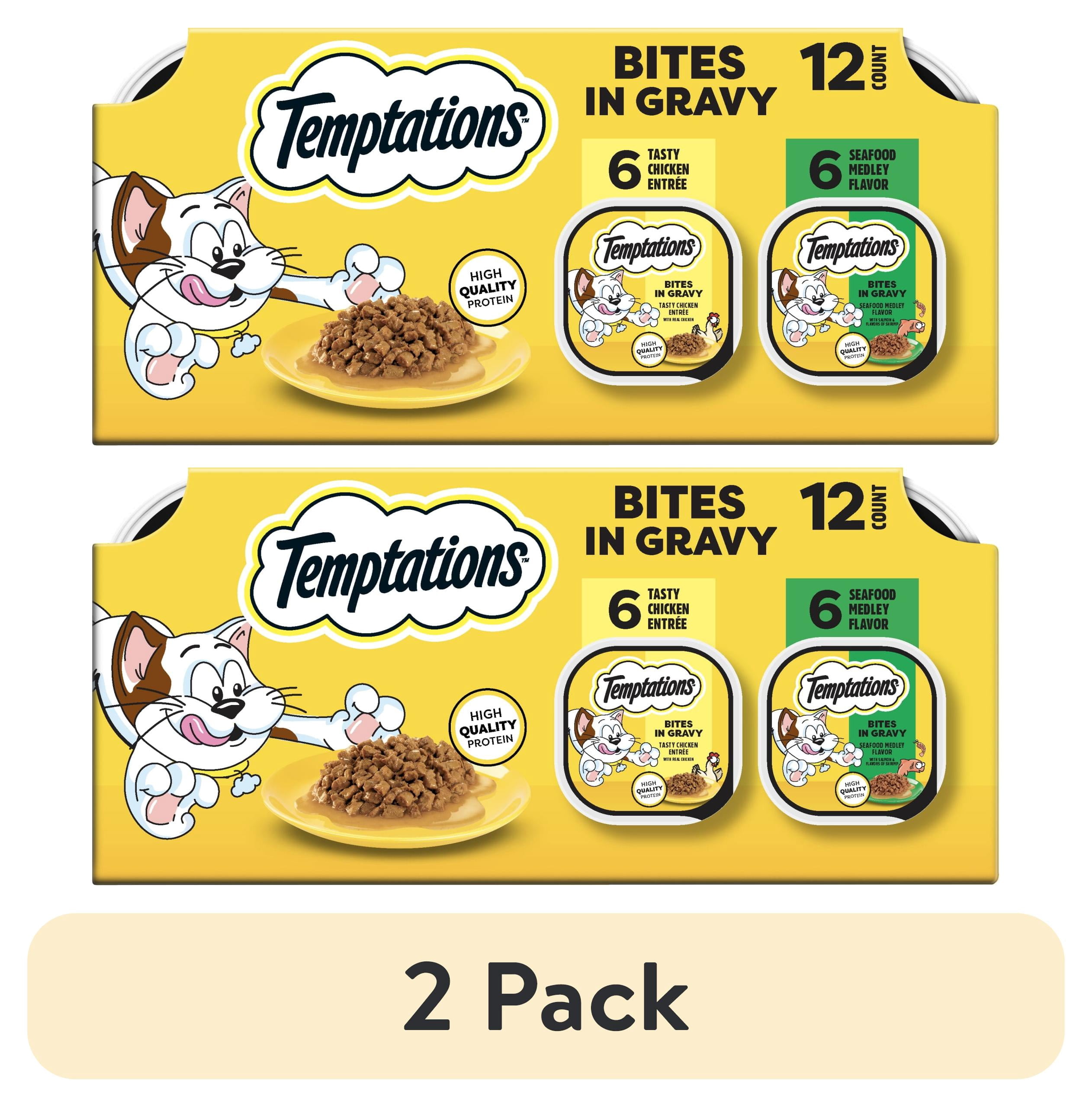 (2 pack) Temptations Bites In Gravy Flavor Wet Cat Food Variety Pack, 3.5 Oz Tray (12 Pack)