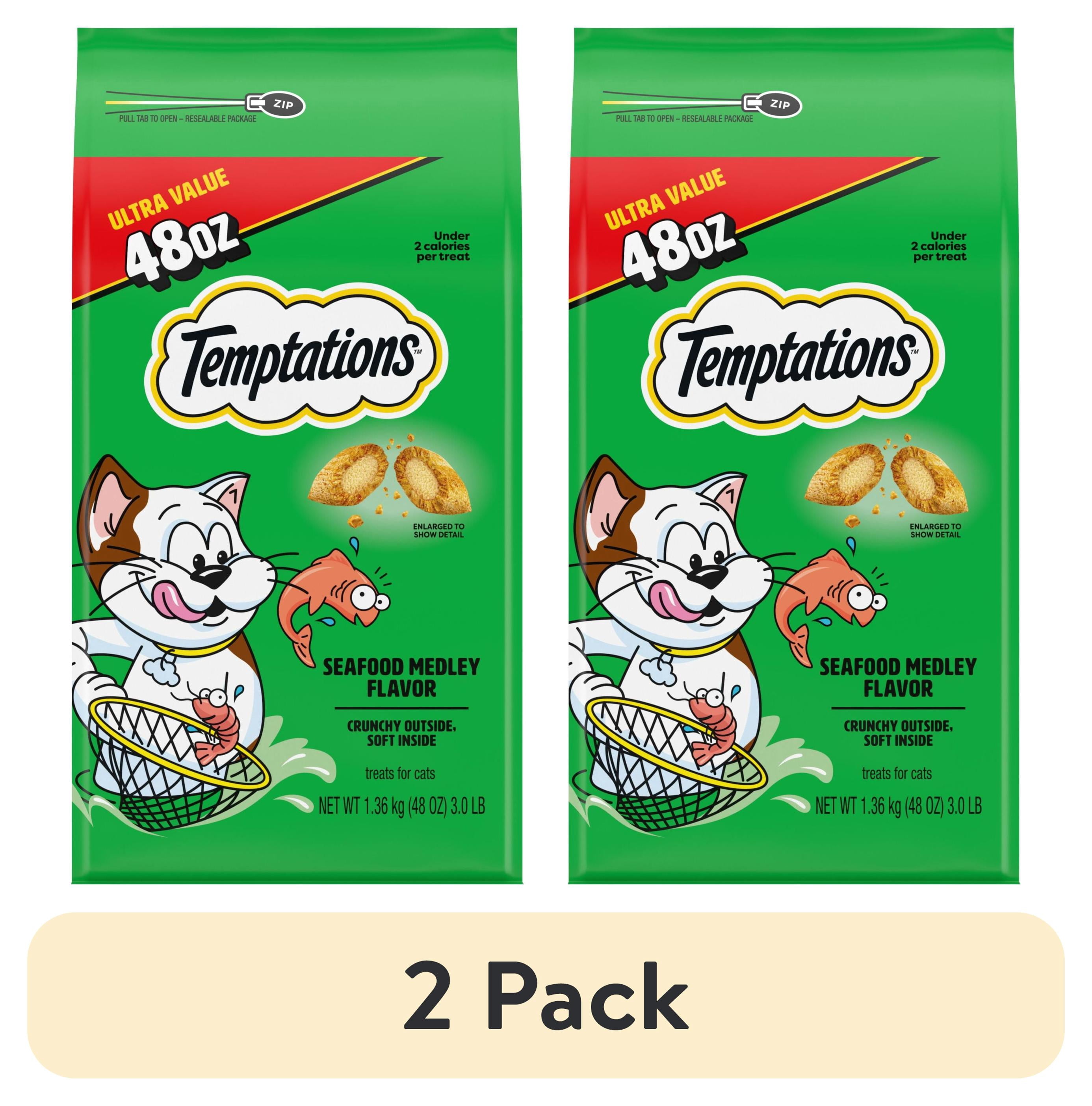 (2 pack) Temptations Classic Seafood Medley Flavor Crunchy And Soft Treats For Cats, 48 Oz Pouch