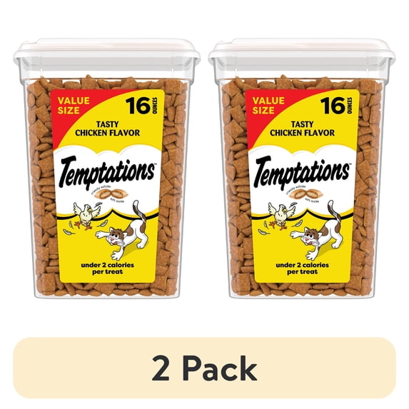 (2 pack) Temptations Classic Tasty Chicken Flavor Crunchy And Soft Treats For Cats, 16 Oz Tub