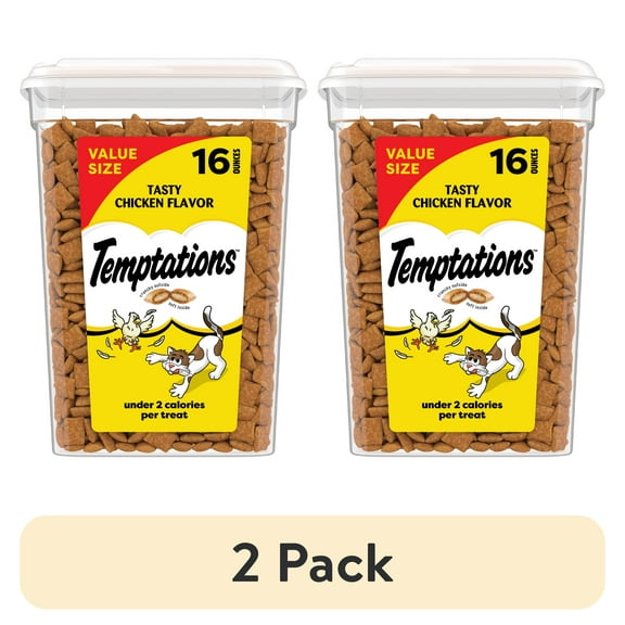 (2 pack) Temptations Classic Tasty Chicken Flavor Crunchy And Soft Treats For Cats, 16 Oz Tub