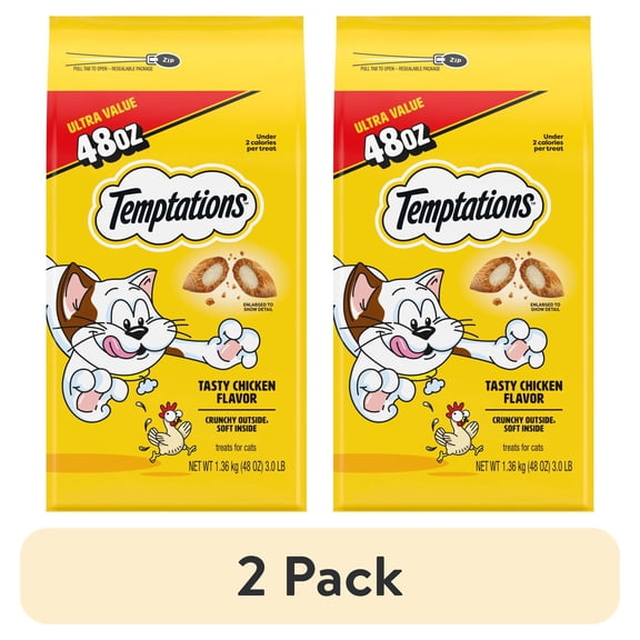 (2 pack) Temptations Classic Tasty Chicken Flavor Crunchy And Soft Treats For Cats, 48 Oz Pouch