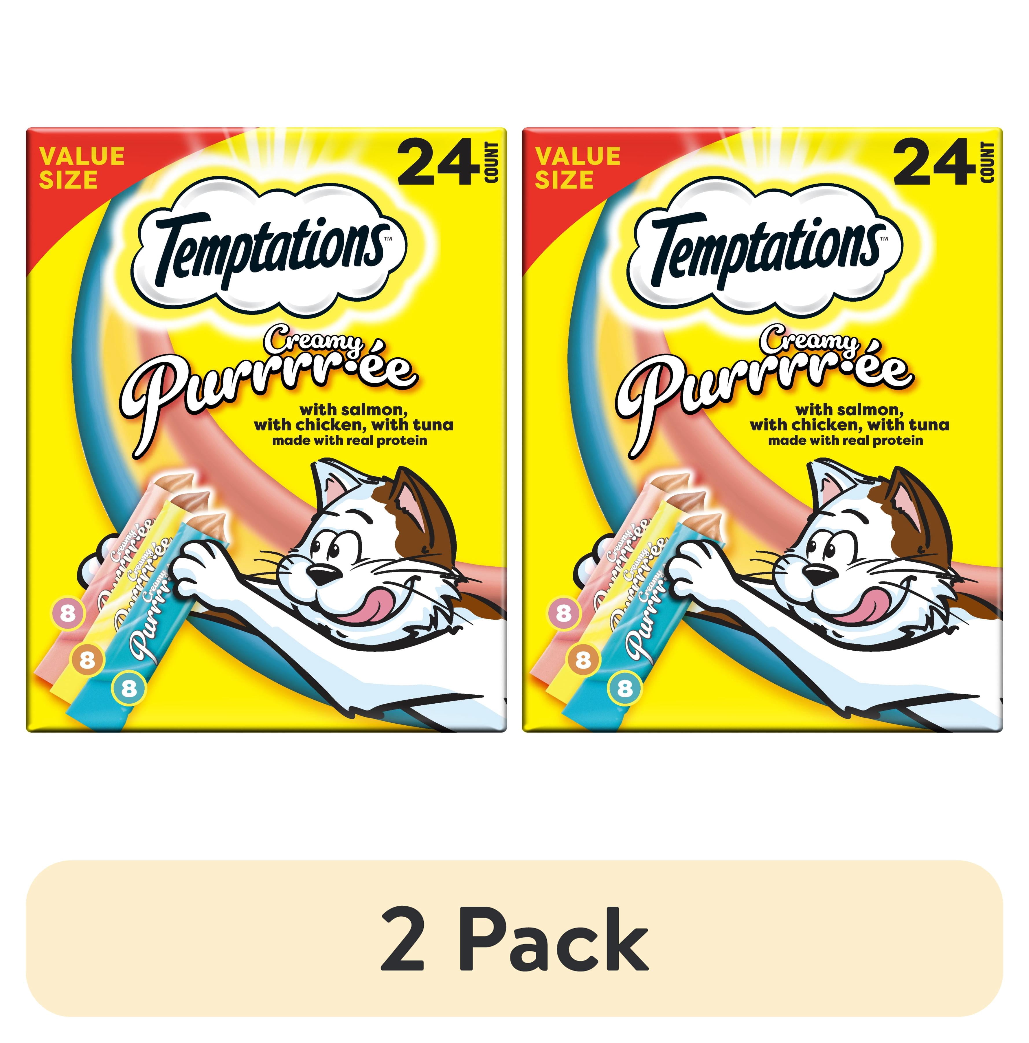 (2 pack) Temptations Creamy Puree Chicken, Salmon & Tuna Lickable Cat Treats, 24 Pack