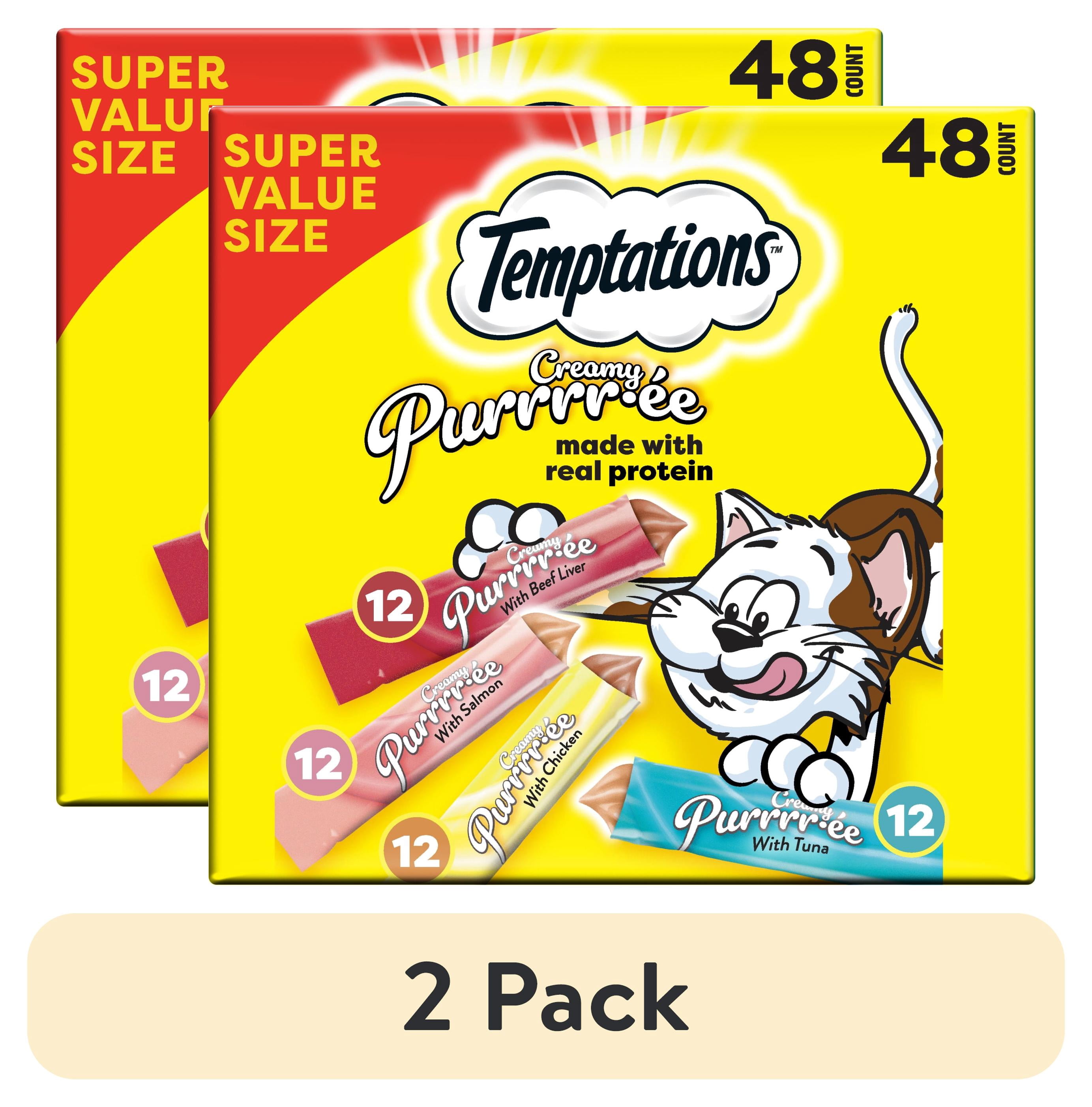 (2 pack) Temptations Creamy Puree with Beef Liver, Salmon, Chicken, And Tuna Variety Pack of Lickable Cat Treats