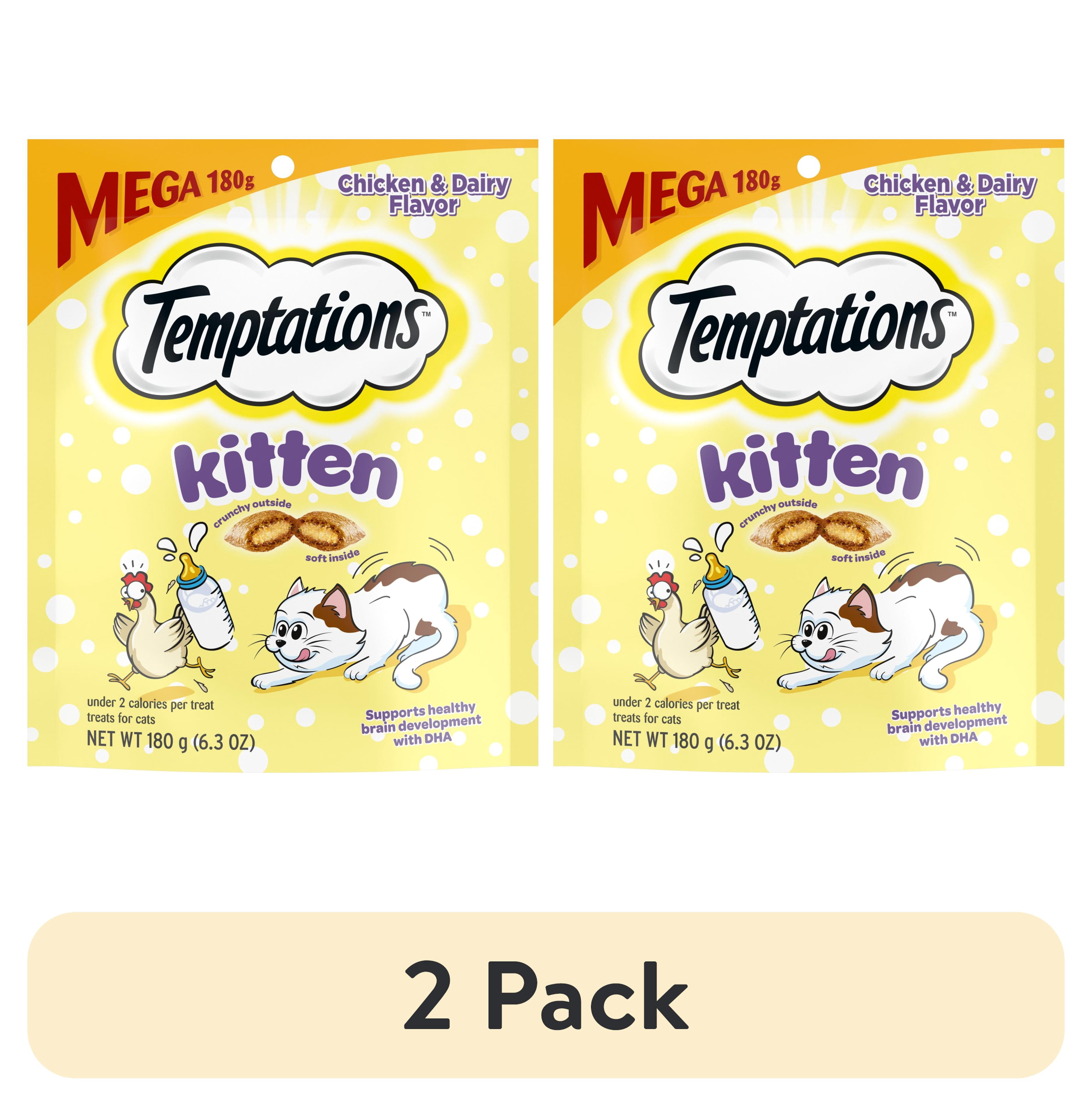 (2 pack) Temptations Kitten Chicken And Dairy Flavor Crunchy And Soft Treats For Kittens, 6.3 Oz Pouch