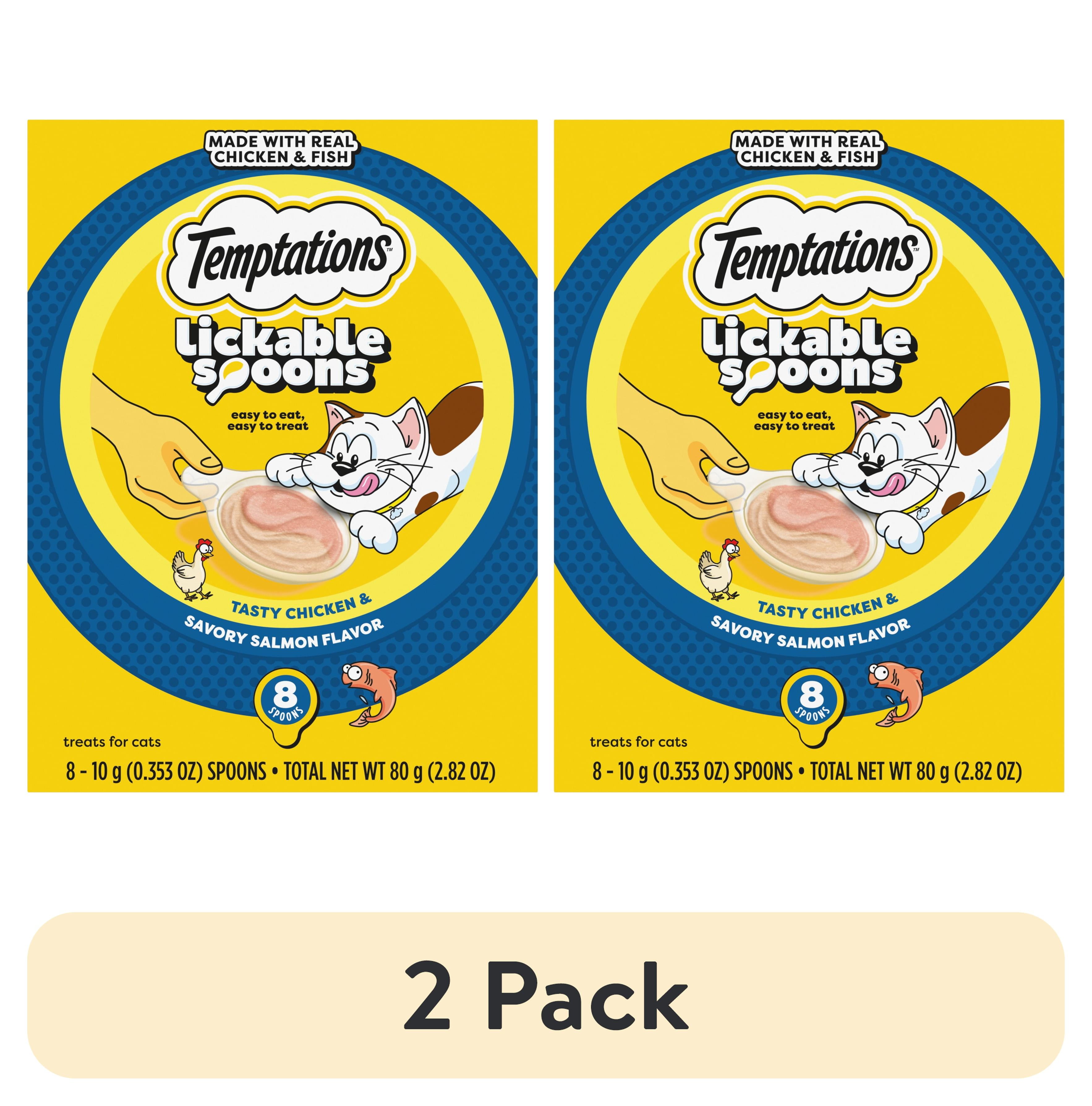 (2 pack) Temptations Lickable Spoons Wet Cat Treat,  Chicken And Savory Salmon, 10 G, 8 Ct