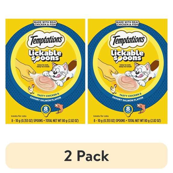 (2 pack) Temptations Lickable Spoons Wet Cat Treat,  Chicken And Savory Salmon, 10 G, 8 Ct