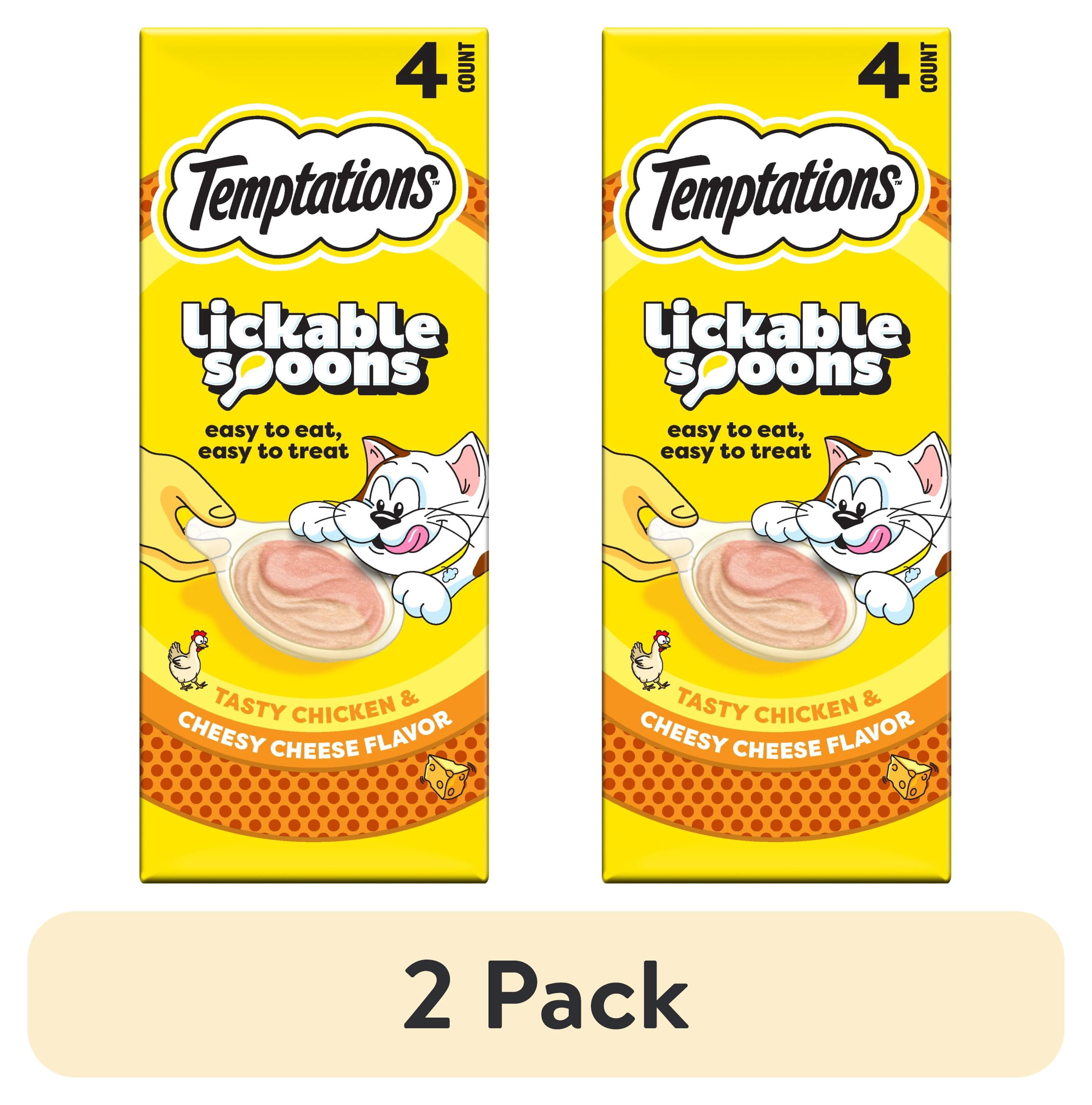 (2 pack) Temptations Lickable Spoons Wet Cat Treat, Tasty Chicken and Cheesy Cheese, 10 Grams, Pack of 4