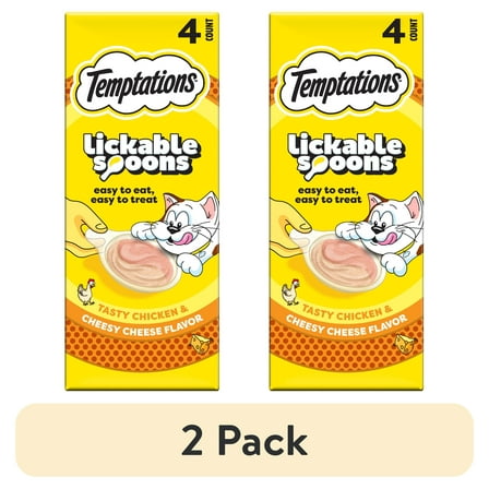 (2 pack) Temptations Lickable Spoons Wet Cat Treat, Tasty Chicken and Cheesy Cheese, 10 Grams, Pack of 4