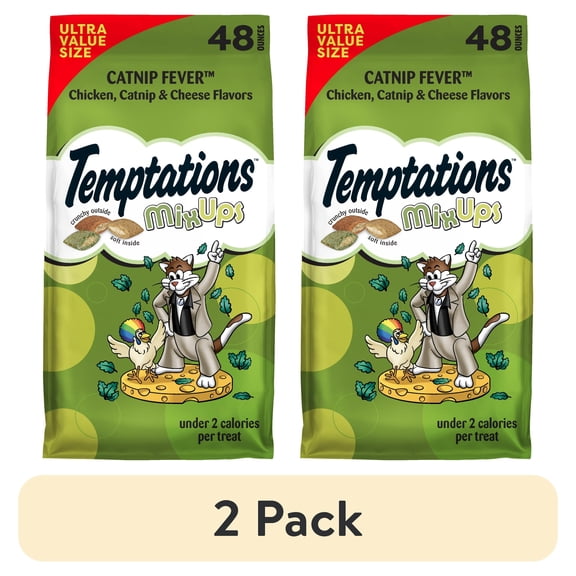 (2 pack) Temptations Mixups Catnip Fever Flavor Crunchy And Soft Cat Treats, 48 Oz Tub