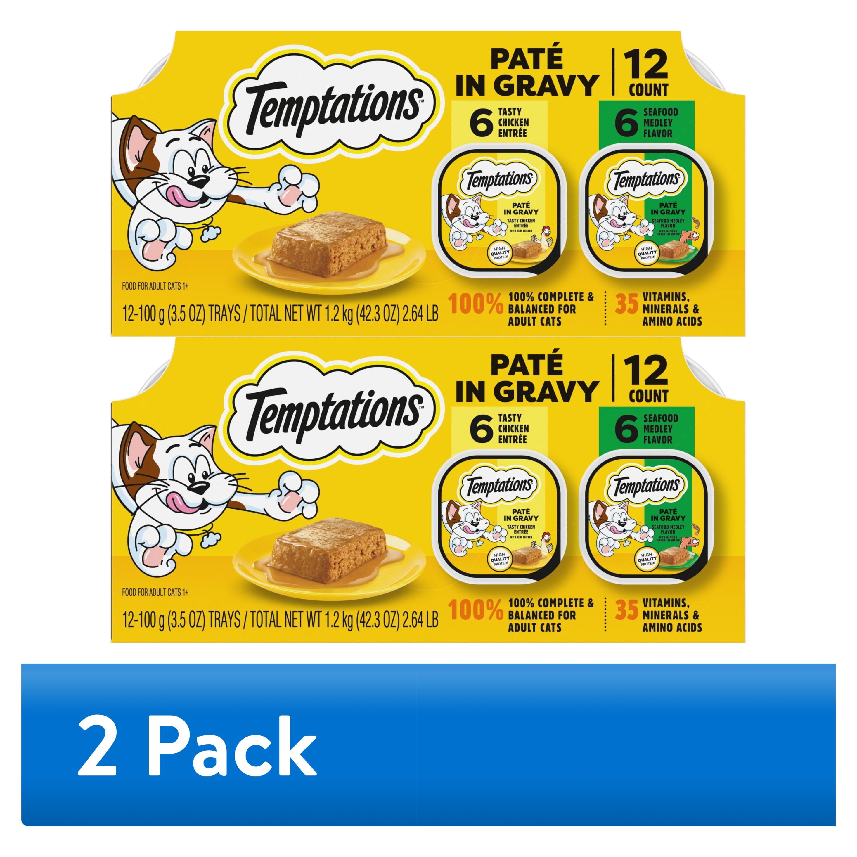 (2 pack) Temptations Paté in Gravy Wet Cat Food Variety Pack, 3.5 oz Tray, 12 Count