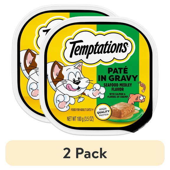 (2 pack) Temptations Seafood Medley Flavor Paté In Gravy Wet Cat Food, 3.5 Oz Tray
