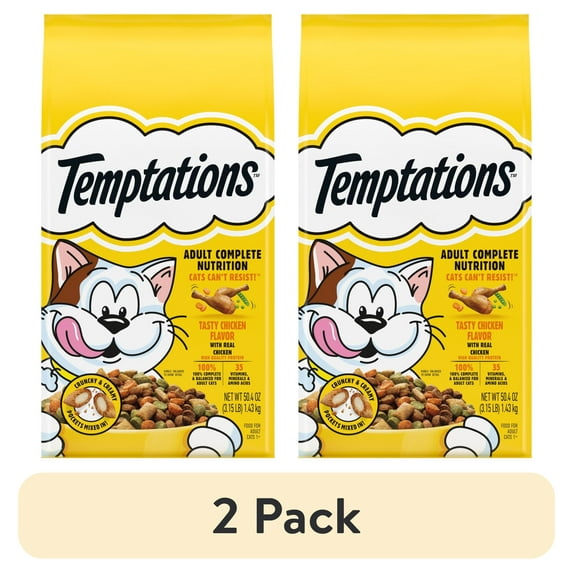 (2 pack) Temptations Tasty Chicken Flavor Dry Cat Food, 3.15 Lb Bag