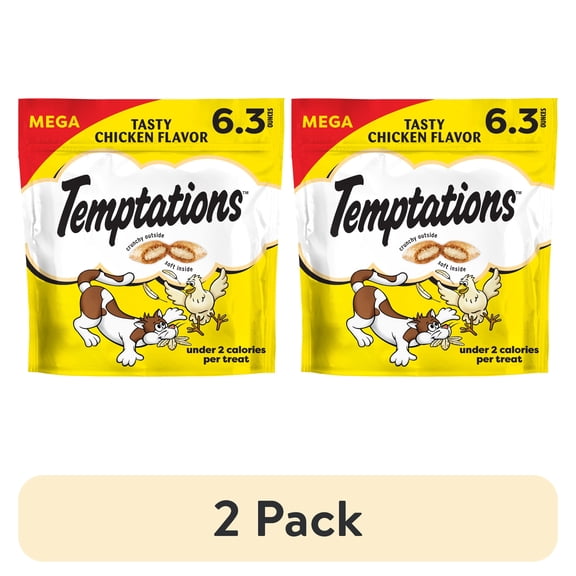 (2 pack) Temptations Classic Tasty Chicken Flavor Crunchy & Soft Cat Treats, 6.3 oz Pouch