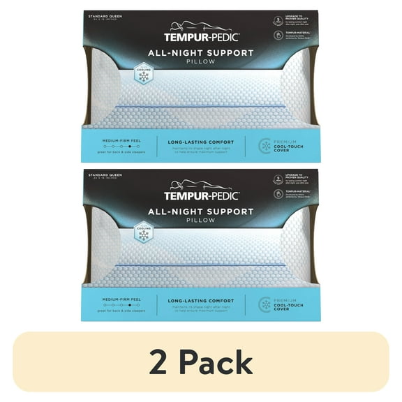 (2 pack) Tempur-Pedic All-Night Support Bed Pillow and Cooling, Pain-Relieving Support, Standard/Queen, Adult