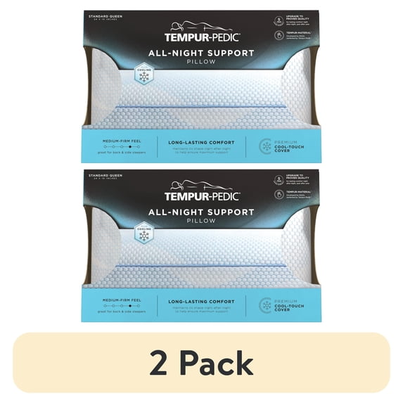 (2 pack) Tempur-Pedic All-Night Support Bed Pillow and Cooling, Standard/Queen, Adult