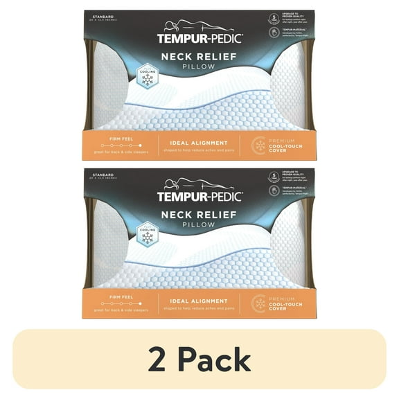 (2 pack) Tempur-Pedic Neck Relief Bed Pillow and Cooling, Standard, Contoured Support for Adult Back and Side Sleepers