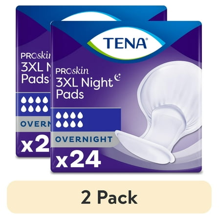 (2 pack) Tena ProSkin 3XL Incontinence Pads for Women and Men, Overnight Absorbency, 24 Count