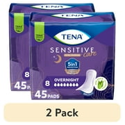 (2 pack) Tena Sensitive Care Extra Coverage Overnight Incontinence Pads for Women, 45 Count
