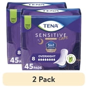 2 pack TENA Sensitive Care Extra Coverage Overnight Incontinence Pads, 45 Count