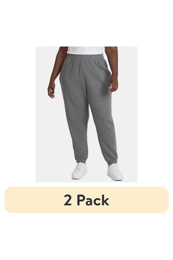 (2 pack) Terra & Sky Women's Plus Fleece Jogger Sweatpants, Size 0X-5X