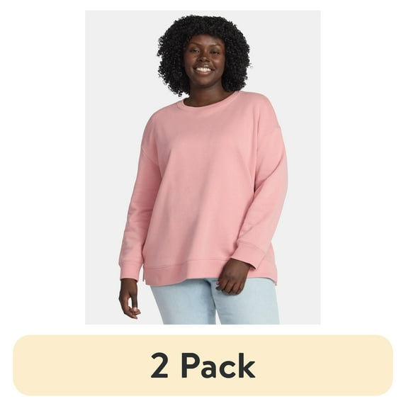 (2 pack) Terra & Sky Women's Plus Size Fleece Sweatshirt, Size 0X-5X