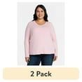 thumbnail image 1 of (2 pack) Terra & Sky Women's Plus Size V-Neck Tee with Long Sleeves, Sizes 0X-5X, 1 of 6