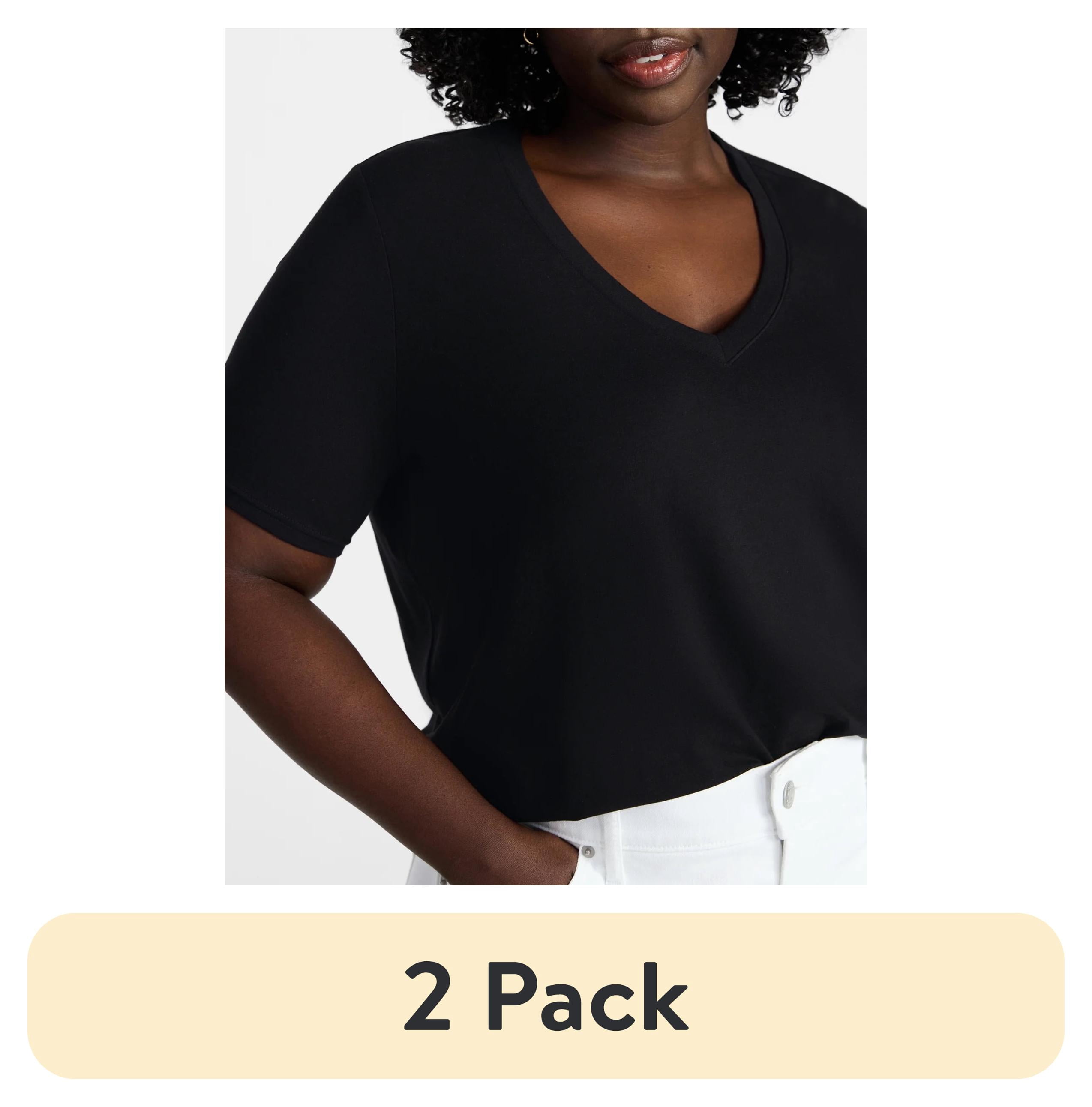 (2 pack) Terra & Sky Women's Plus Size Short Sleeve V-Neck Tee, Sizes 0X-5X