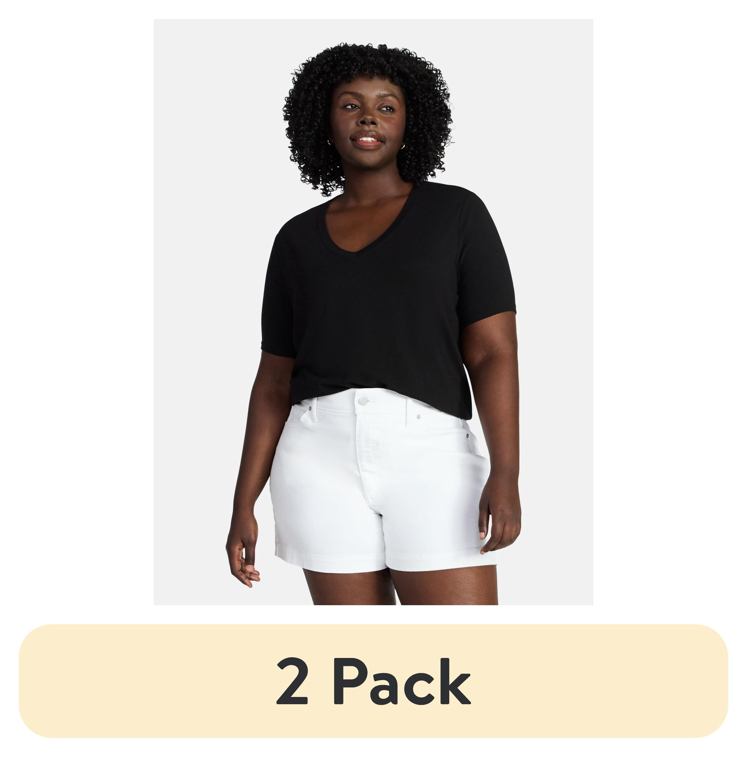 (2 pack) Terra & Sky Women's Plus Size V-Neck Tee with Short Sleeves, Size 0X-5X