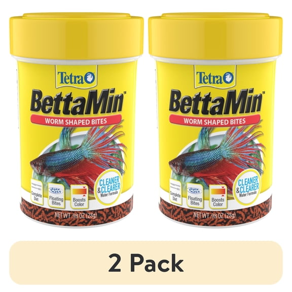 (2 pack) Tetra BettaMin Worm Shaped Bites Fish Food, Complete Diet for Bettas, 0.98 oz.