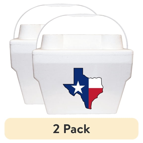 (2 pack) Texas Flag Styrofoam Cooler, 22QT Foam Cooler, 20 Can Capacity, White