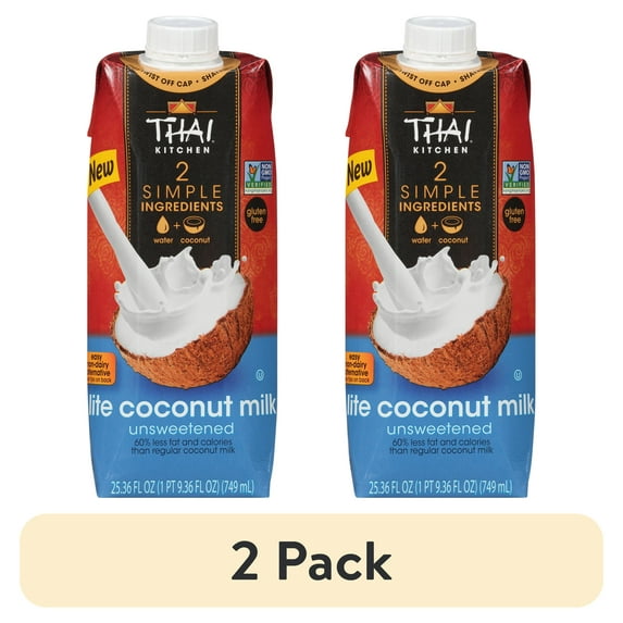 (2 pack) Thai Kitchen Non-GMO Gluten Free Lite Coconut Milk, 25.36 fl oz Brick