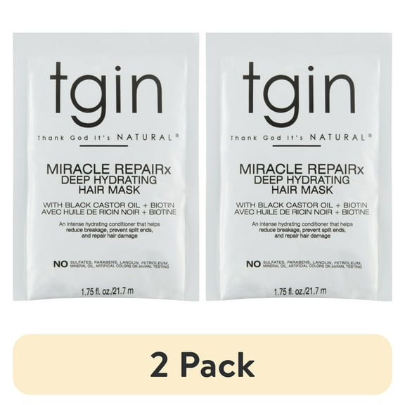 (2 pack) Thank God It's Natural (Tgin) Miracle RepaiRx Deep Hydrating Hair Mask Packet, Damaged Hair, 1.75 oz