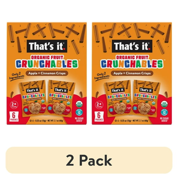 (2 pack) That's It. Crispy, Gluten-Free, Organic Apple + Cinnamon Crunchables, 6 Count, Cardboard Box