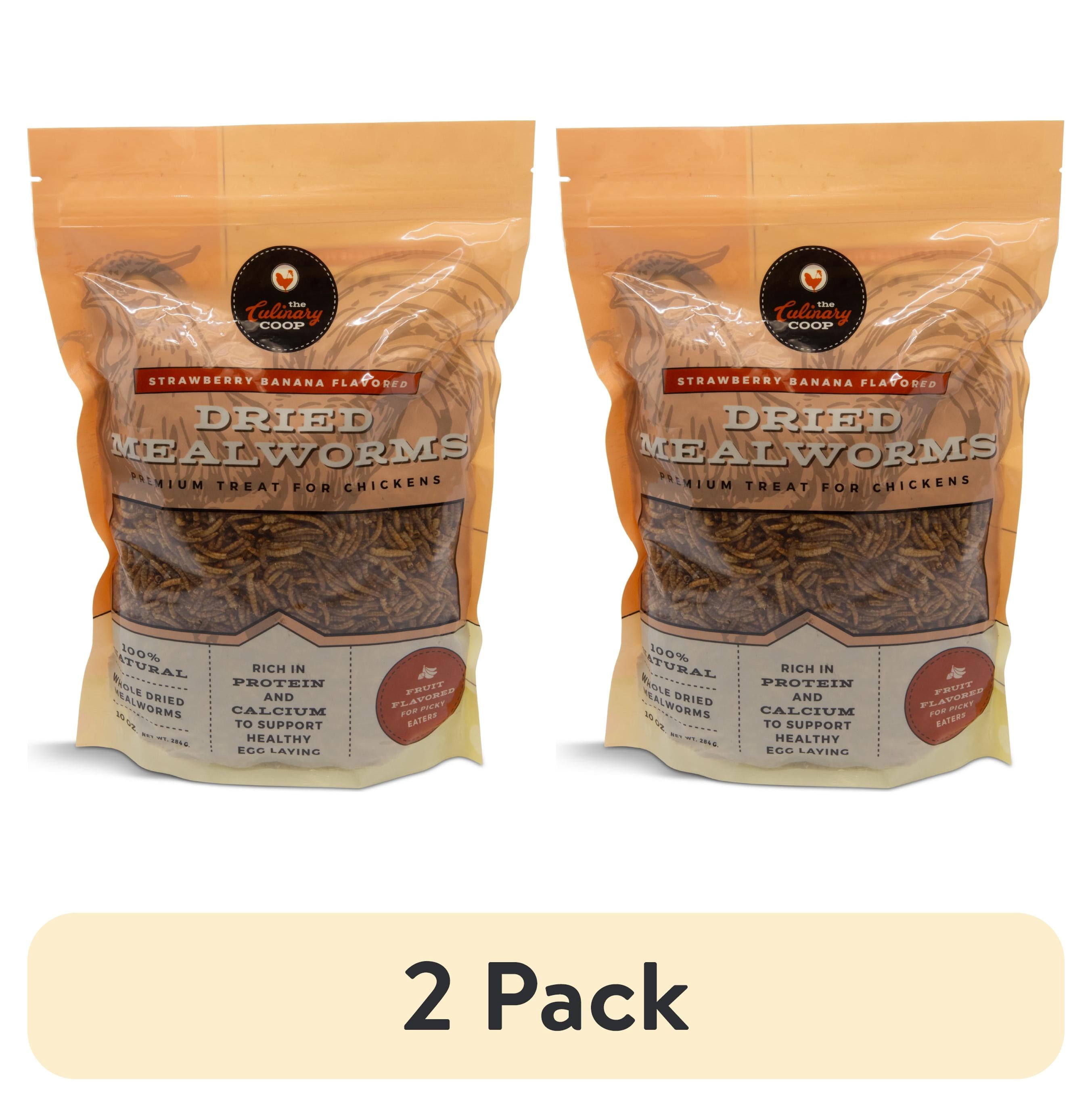 (2 pack) The Culinary Coop, Strawberry Banana Flavored Mealworms, Premium Treats for Chickens, 10 oz Bag