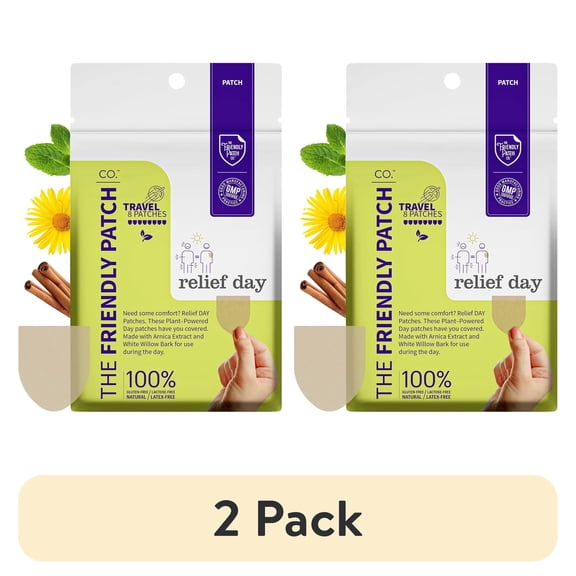 (2 pack) The Friendly Patch Relief Day Patches, Pain Patches 8 Count, Arnica, Menthol for Body Parts that Hurt