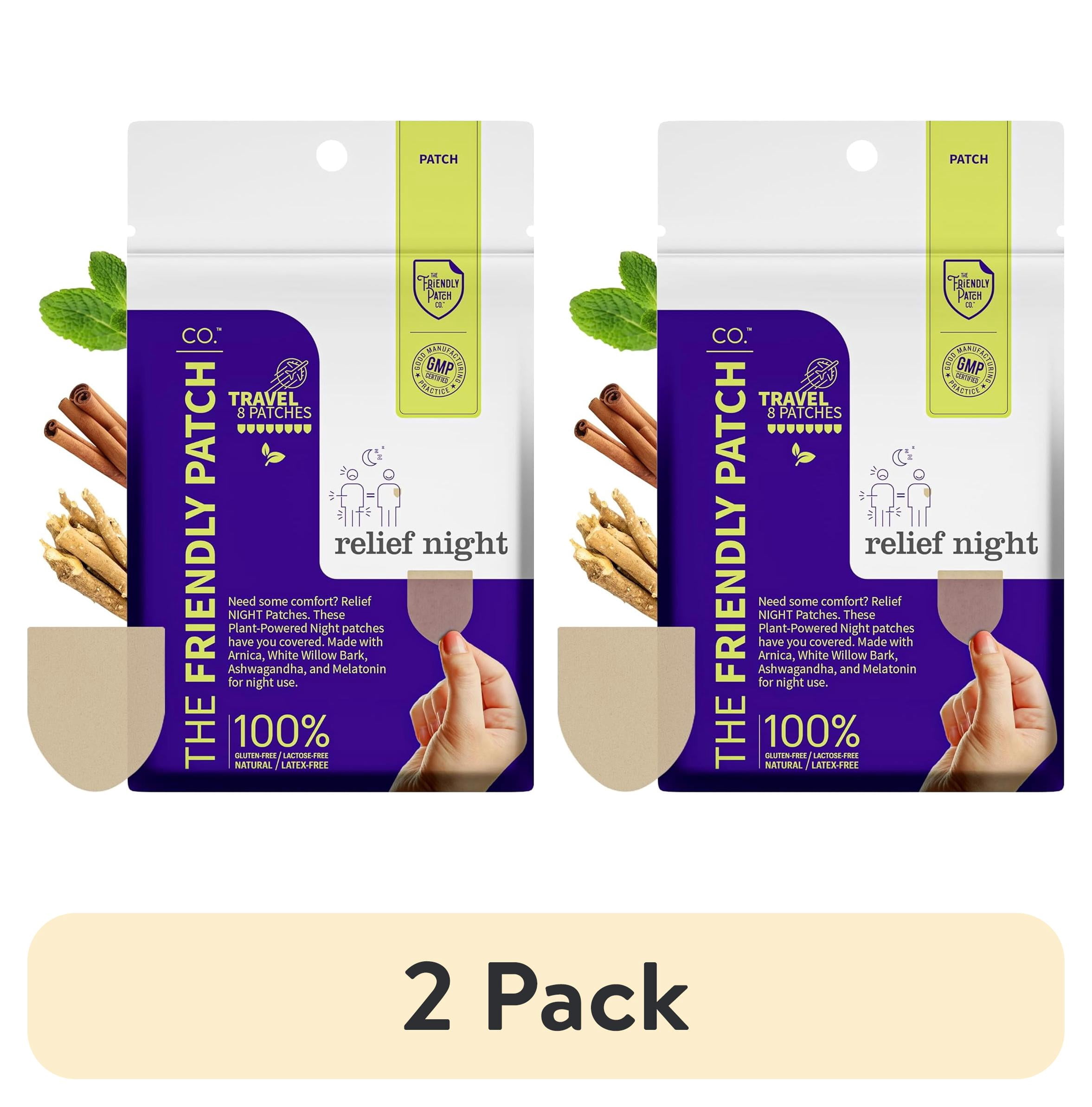 (2 pack) The Friendly Patch Relief Night, Pain Patches 8 Count, Arnica, Melatonin, Body Part that hurts, sleep Patches