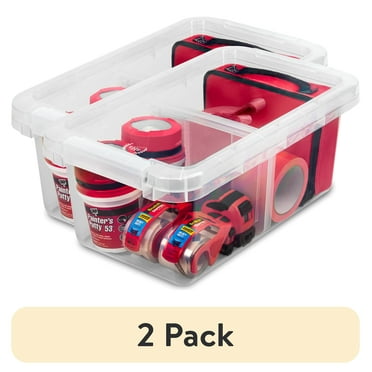 (2 pack) The Home Edit 17 Quart Clear Plastic Storage Bin with Divider, Adult, Set of 4
