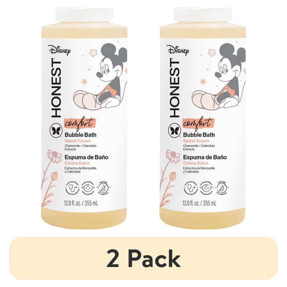 (2 pack) The Honest Company Foaming Bubble Bath, Disney’s Mickey Mouse Comfort Sweet Cream, 12 fl Oz