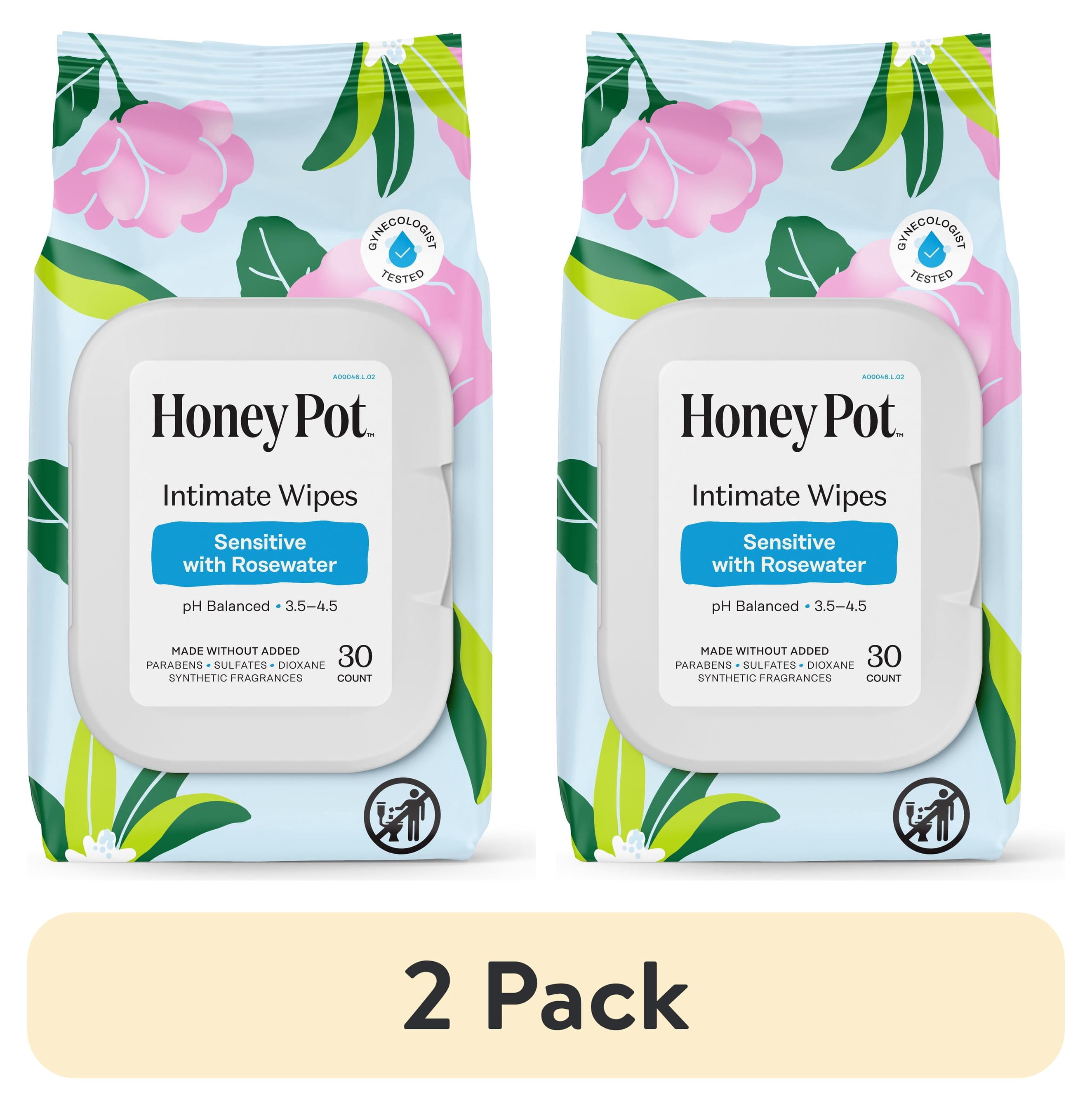 (2 pack) Honey Pot Intimate Wipes - Sensitive with Rosewater, 30 count ...