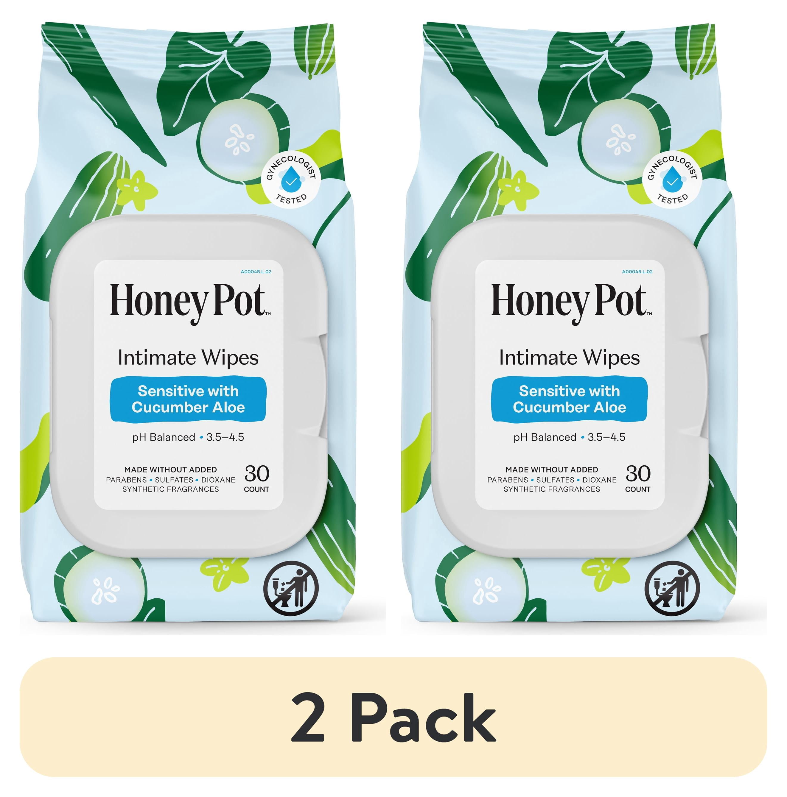 (2 pack) Honey Pot Intimate Wipes - Sensitive with Cucumber Aloe, 30 count