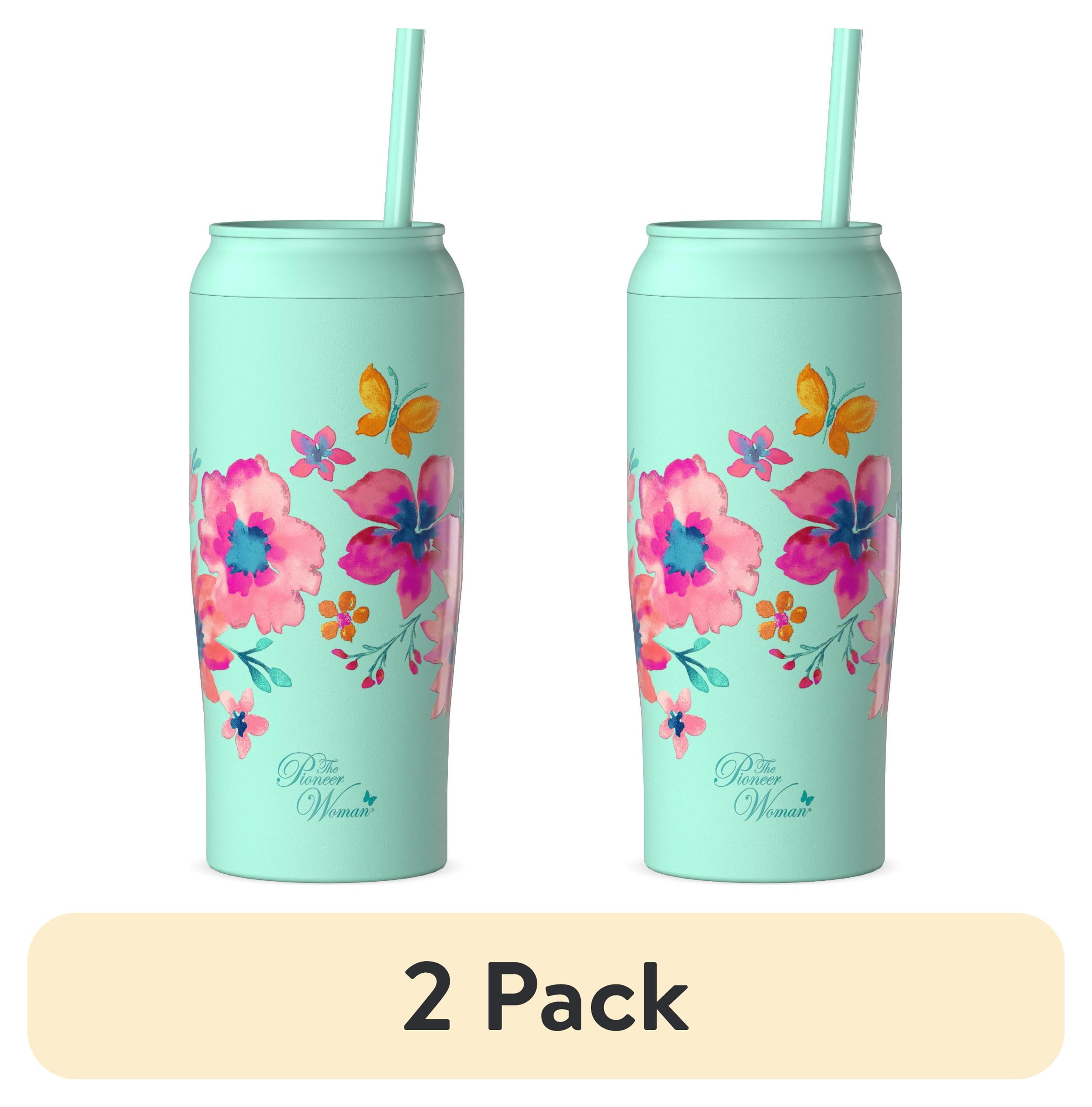 (2 pack) The Pioneer Woman 17oz Fresh Floral Stainless Steel Cooler Tumbler, Teal