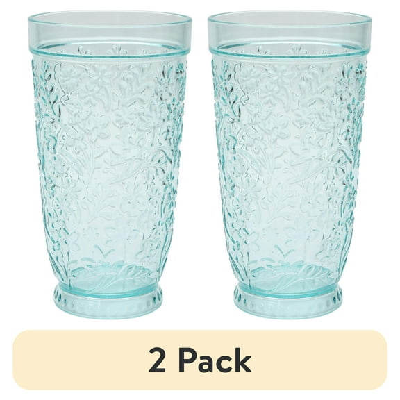 (2 pack) The Pioneer Woman 24-Ounce Embossed Tritan Ditsy Tall Tumbler, Teal