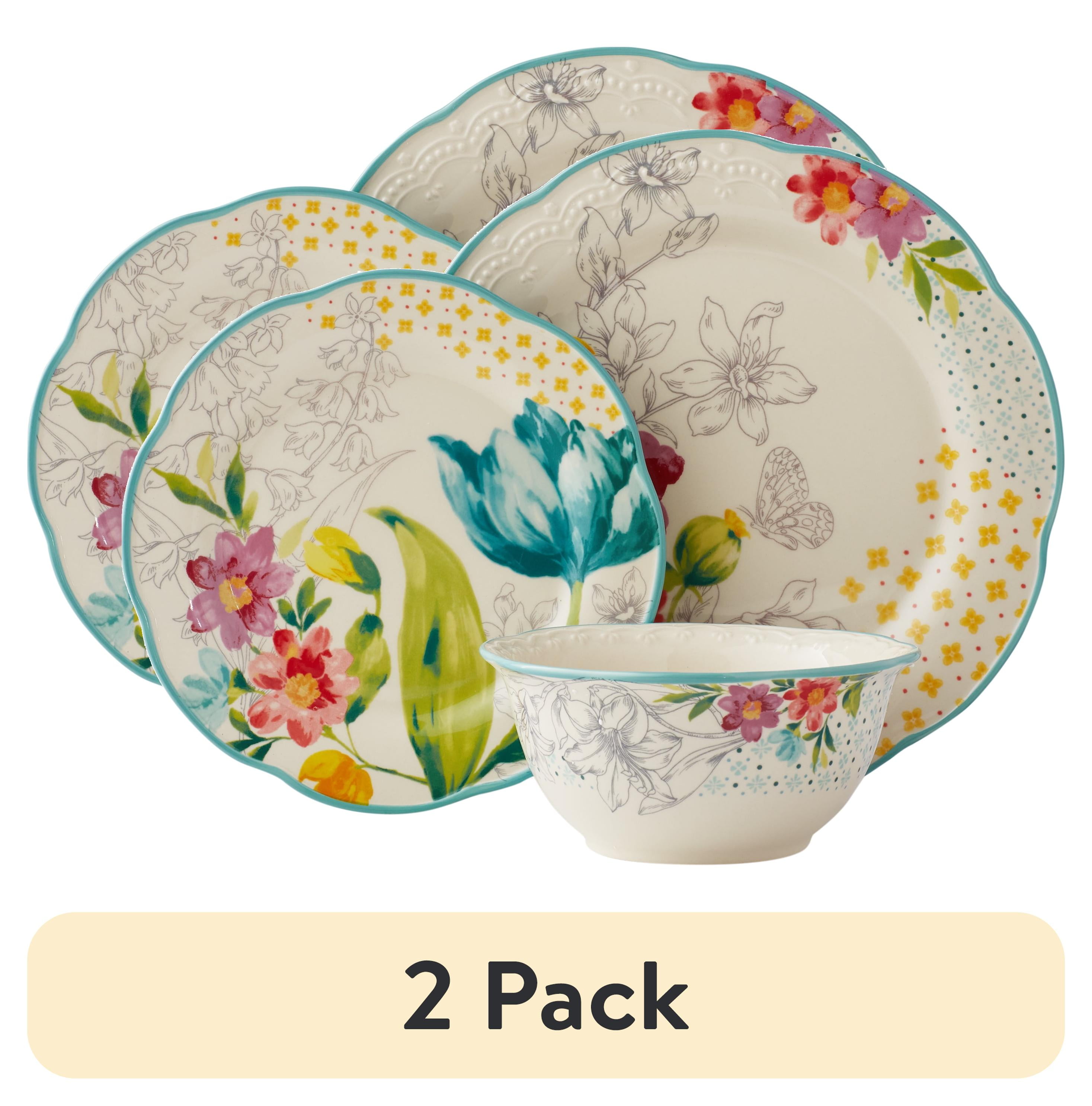 2 pack) The Pioneer Woman Blooming Bouquet 12-Piece Dinnerware Set